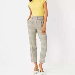 Ann Taylor Petite Belted High Waist Taper Pant in Glen Check - Size 4P NWT